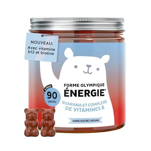 Forme Olympique Énergie – Énergie Naturelle avec Guarana 30mg, Vitamines B6, B12 & Biotine – 30 Gummies 1 Mois , Sans Sucres ...