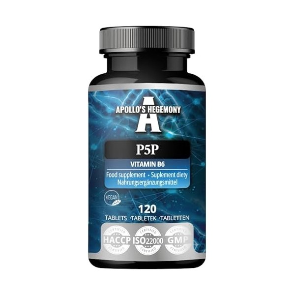 Pyridoxal-5-phosphate P-5-P 6 mg par portion - 120 comprimés végétaliens - Vitamine B6 - Approvisionnement pour 480 portion