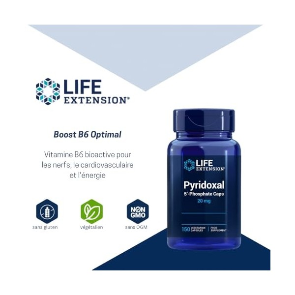 Life Extension - Pyridoxal 5-Phosphate 20 mg, 150 Gélules Végétariennes – Soutient le Système Nerveux, le Métabolisme Énergé