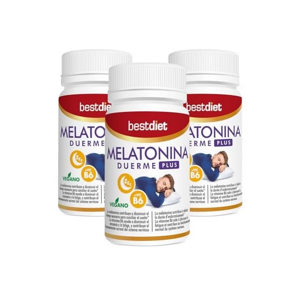 Bestdiet - Melatonine à croquer, vitamine B6 pour favoriser le sommeil profond et le fonctionnement du système nerveux, compr