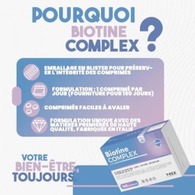 Biotine Complex - Complément pour Cheveux avec Biotine, Cuivre, Zinc, Sélénium et Vitamine B2 - Pour la Croissance des Cheveu