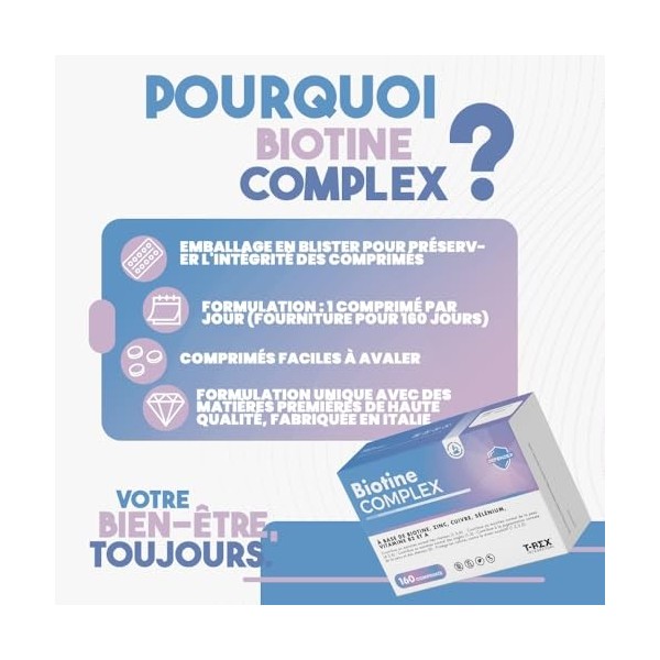 Biotine Complex - Complément pour Cheveux avec Biotine, Cuivre, Zinc, Sélénium et Vitamine B2 - Pour la Croissance des Cheveu