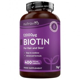 Nutravita Biotine Cheveux 12000 mcg - Complement Alimentaire Cheveux 400 Tablettes pour +1 an dutilisation - Vitamine B7 et 