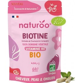 Biotine Vitamine B8 BIO - Végétale & biologique - 60 Gélules Vegan 2 mois - Cheveux, Peau, Ongles, Système Nerveux - Haute 