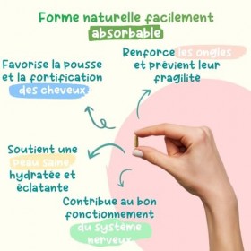 Biotine Vitamine B8 BIO - Végétale & biologique - 60 Gélules Vegan 2 mois - Cheveux, Peau, Ongles, Système Nerveux - Haute 