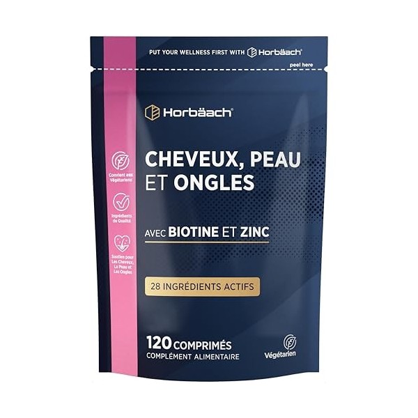 Cheveux Ongles Peau | 28 nutriments avec de la biotine, du zinc, du fer, un complexe de vitamines B et bien plus encore ! | 1