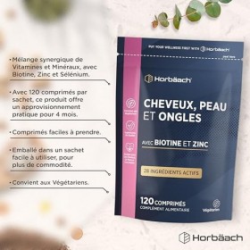 Cheveux Ongles Peau | 28 nutriments avec de la biotine, du zinc, du fer, un complexe de vitamines B et bien plus encore ! | 1