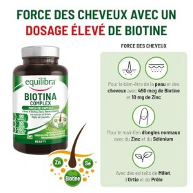 Equilibra, Biotin Complex, Santé des Cheveux et des Ongles, Biotine Hautement Dosée, Zinc, Cuivre, Sélénium, Extraits dOrtie