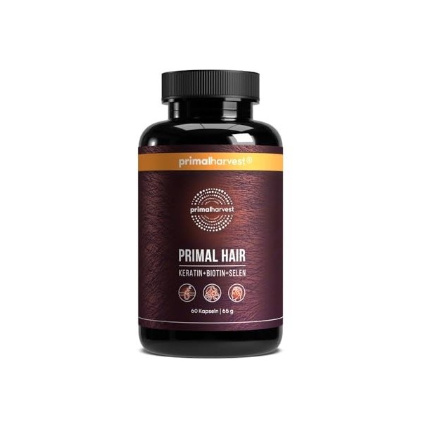 Primal Harvest Hair Complex - Complément pour la vitalité des cheveux, riche en kératine, biotine, zinc, sélénium et vitamine...