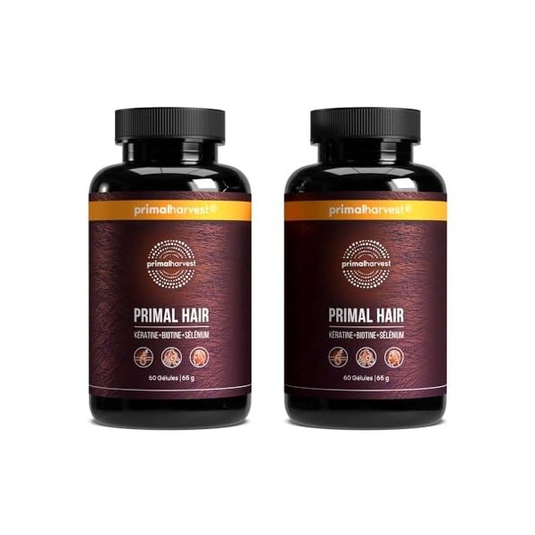 Primal Harvest Hair Complex - Complément pour la vitalité des cheveux, riche en kératine, biotine, zinc, sélénium et vitamine...