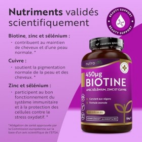 Biotine avec Selenium Zinc et Cuivre pour 1 An de Cure, Complément Alimentaire Cheveux Peau et Ongles - Biotine Cheveux Végan