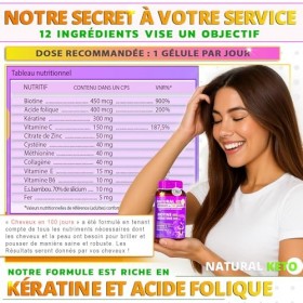 Biotine cheveux pousse rapide | complement alimentaire cheveux avec 12 vitamines | Pousse cheveux très rapide | chute de chev