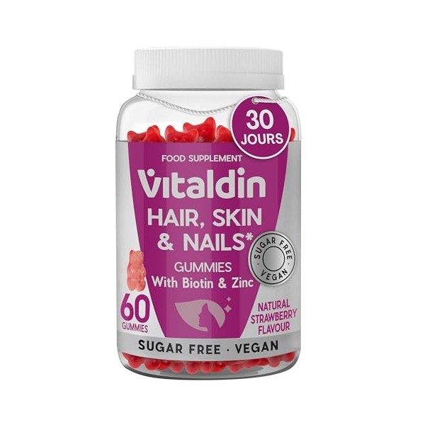 VITALDIN Gummies Cheveux, Peau & Ongles – 2 500 μg de Biotine – Soin des Cheveux – Avec Zinc et Vitamines C & E – Véganes – S