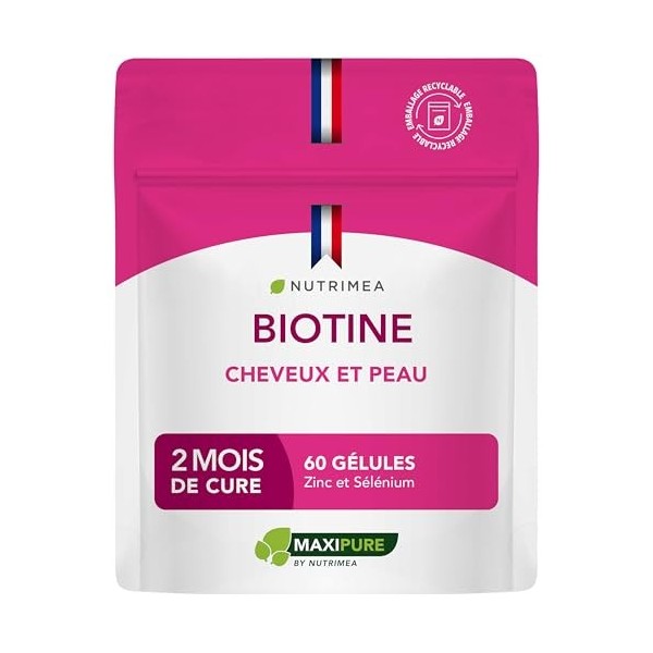 BIOTINE | Sans Excipient | Accélère la Pousse des Cheveux & Ongles | Avec Vitamine B8, Pépins de Courge, Zinc et Sélénium | 6