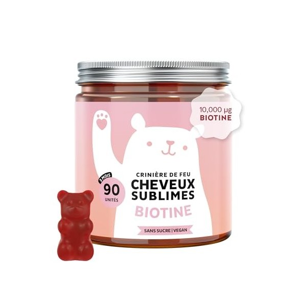 Crinière de Feu Cheveux Sublimes - Gummies Biotine – Formule Renforcée – 10 000µg de Biotine, Zinc, Vitamines B6, C, E et Iod...