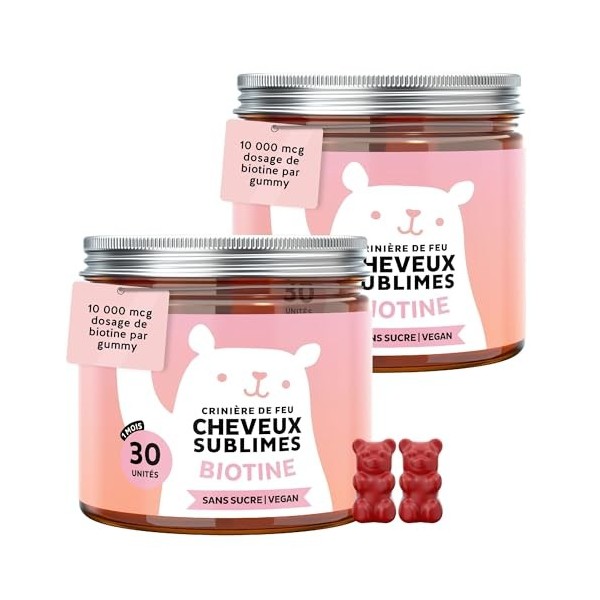 Crinière de Feu Cheveux Sublimes - Gummies Biotine – Formule Renforcée – 10 000µg de Biotine, Zinc, Vitamines B6, C, E et Iod...