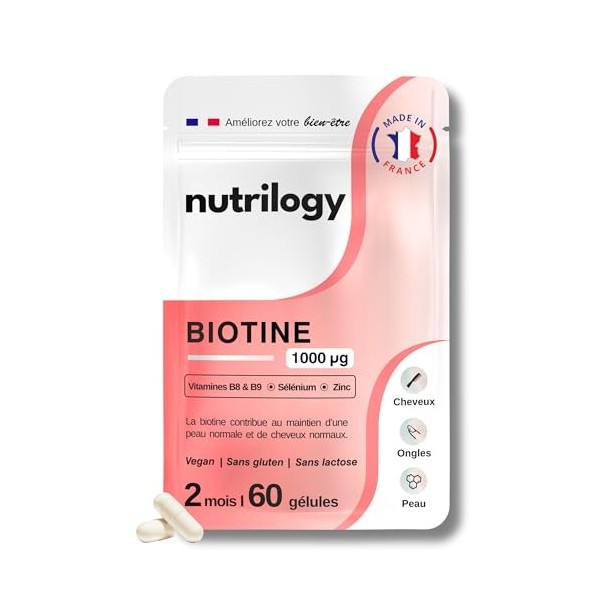 Biotine | 2 mois - 60 gélules | Pousse des Cheveux & Ongles et Beauté de la Peau | Avec Vitamines B8 et B9, Sélénium & Zinc |