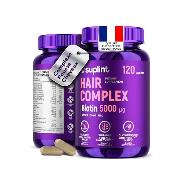 Complément Alimentaire Cheveux – Biotine 5000 µg + MSM + Kératine – Pousse Cheveux Très Rapide & Anti-Chute de Cheveux Femme ...