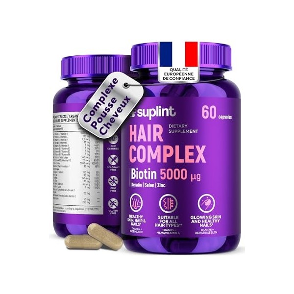 Complément Alimentaire Cheveux – Biotine 5000 µg + MSM + Kératine – Pousse Cheveux Très Rapide & Anti-Chute de Cheveux Femme ...