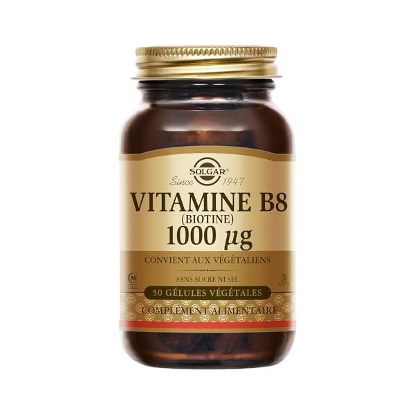 Solgar Biotine Vitamine B8 1000 μg - Beauté des Cheveux, de la Peau et des Ongles - Complément Alimentaire - Vegan et Sans