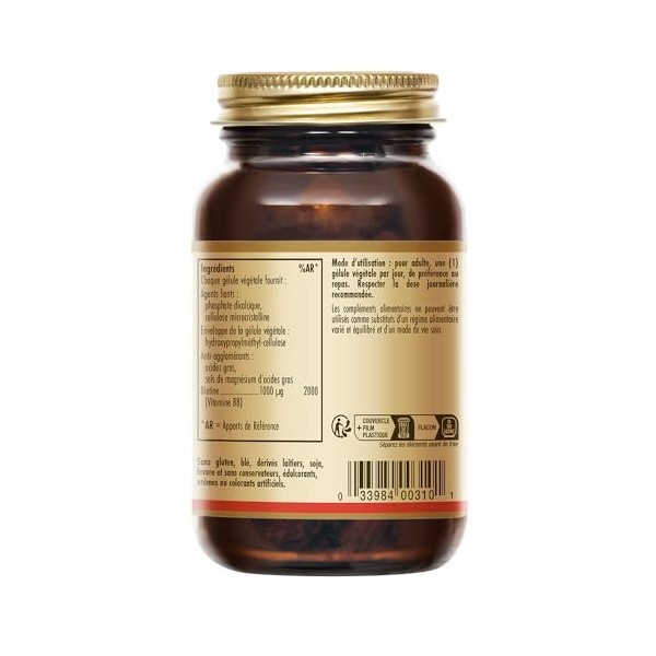 Solgar Biotine Vitamine B8 1000 μg - Beauté des Cheveux, de la Peau et des Ongles - Complément Alimentaire - Vegan et Sans