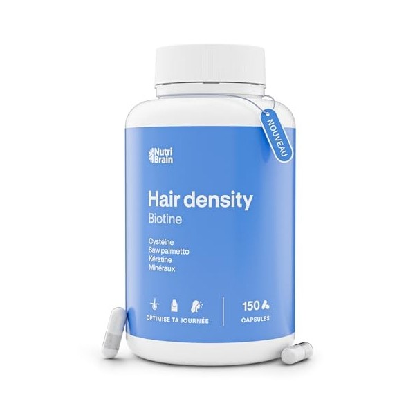 Hair Density Anti-chute Cheveux | Biotine, Kératine, Saw Palmetto, Zinc | 150 gélules | 5 mois | Avec Cystéine, Sélénium et C