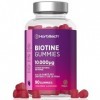 Biotine 10000 mcg Gummies | 90 Gommes Végan | Vitamines pour Cheveux Peau et Ongles | Saveur Naturel de Fraise | par Horbaach