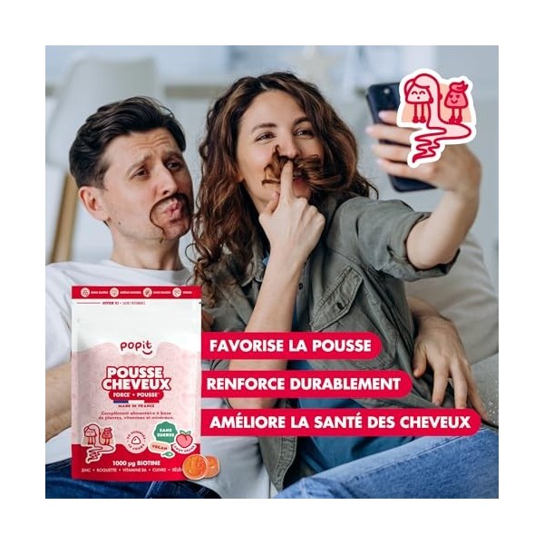 POP IT Gummies Pousse Cheveux et Ongles - Accélère la Croissance & Réduit la Chute - Complément Alimentaire Cheveux avec Biot...