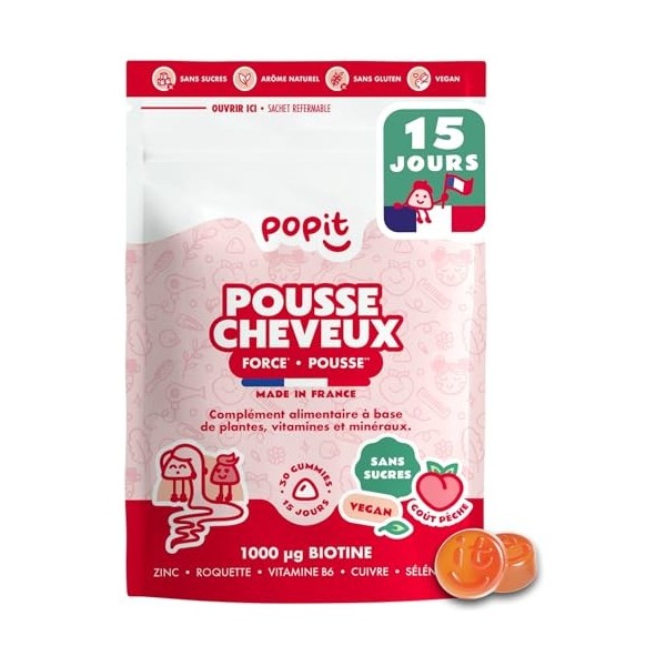 POP IT Gummies Pousse Cheveux et Ongles - Accélère la Croissance & Réduit la Chute - Complément Alimentaire Cheveux avec Biot...