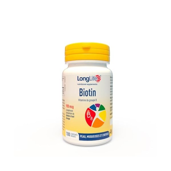 LongLife® Biotin 900 | Haut dosage 900mcg par comprimé | Biotine cheveux pousse rapide | B8 vitamine cheveux | Sans gluten et