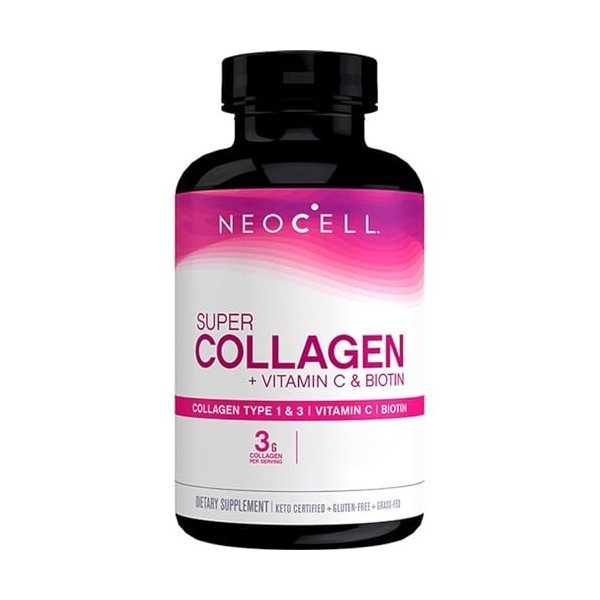 NeoCell, Super Collagen, avec Vitamine C et Biotine, Haute Dosé, 180 Comprimés, Sans Gluten, Sans Soja, Sans OGM