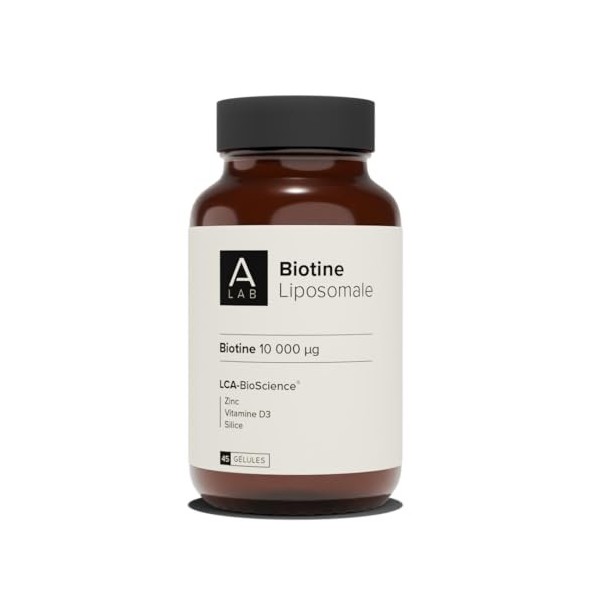 A-LAB Biotine Liposomale 10 000 µg - Pousse Cheveux & Ongles - Avec Zinc, Silice, Vitamine D3 - Assimilation Renforcée - 45 J