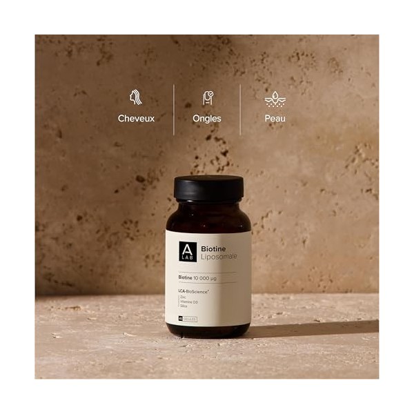 A-LAB Biotine Liposomale 10 000 µg - Pousse Cheveux & Ongles - Avec Zinc, Silice, Vitamine D3 - Assimilation Renforcée - 45 J