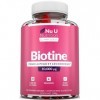Biotine 10 000 µg - 90 Gommes Vegan – Goût Fraise – Favorise la pousse des Cheveux et Ongle, Peau – Vitamines à Mâcher – Fabr