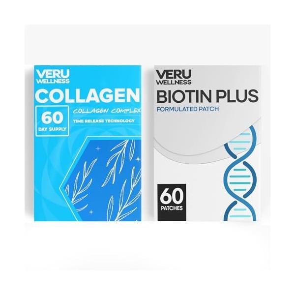 Veru Wellness Hair Skin Duo Lifestyle Patchs topiques auto-adhésifs à libération prolongée Biotine Collagène 8 à 10 heures a