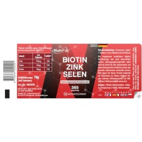 Biotine + zinc + sélénium - 365 comprimés - Peau, cheveux et ongles - Hautement dosé - 100% végétalien – Fabrication et contr