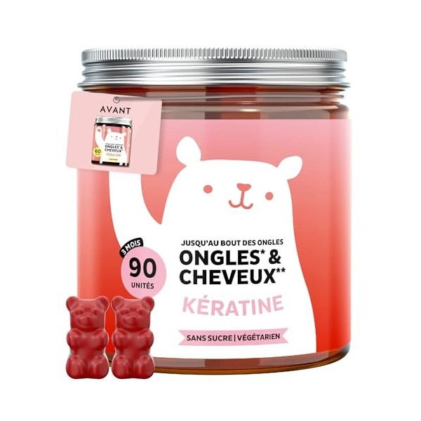 Gummies Kératine - Jusquau bout des ongles - Ongles & Cheveux - avec Vitamine C, E, Biotin, Zinc, Selenium, Cuivre - Sans Su ...