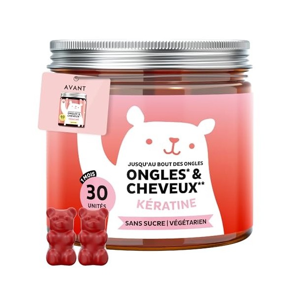 Gummies Kératine - Jusquau bout des ongles - Ongles & Cheveux - avec Vitamine C, E, Biotin, Zinc, Selenium, Cuivre - Sans Su ...