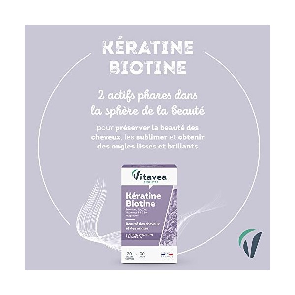 VITAVEA BIEN-ETRE - Kératine Biotine - Complément Alimentaire Soin Cheveux et Ongles - Violet Vitamine B8 , Zinc, Sélénium V ...