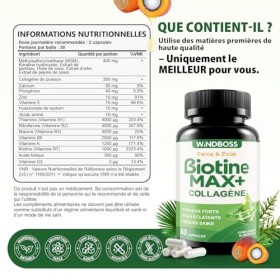 WindBoss Biotine - Pour la Santé des Cheveux, de la Peau et des Ongles pour Hommes et Femmes - Sans Additifs Inutiles - 60 Ca