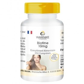 Biotine 10mg - 250 comprimés - 10mg par comprimé - D-biotine - HAUTEMENT DOSÉ - Qualité pharmaceutique allemande - vegan | Wa