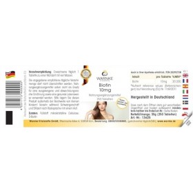 Biotine 10mg - 250 comprimés - 10mg par comprimé - D-biotine - HAUTEMENT DOSÉ - Qualité pharmaceutique allemande - vegan | Wa