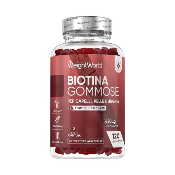 Biotine Gummies, 120 Gommes à lArôme Naturel de Baies Mélangées - Selon lEFSA, la biotine contribue au maintien dune cheve