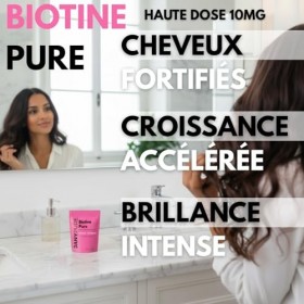 Biotine Pure 10 000 µg Action 3 en 1 Extra Fort - Complément Alimentaire Cheveux Peau Ongles - Vitamine B8 Haute Concentratio