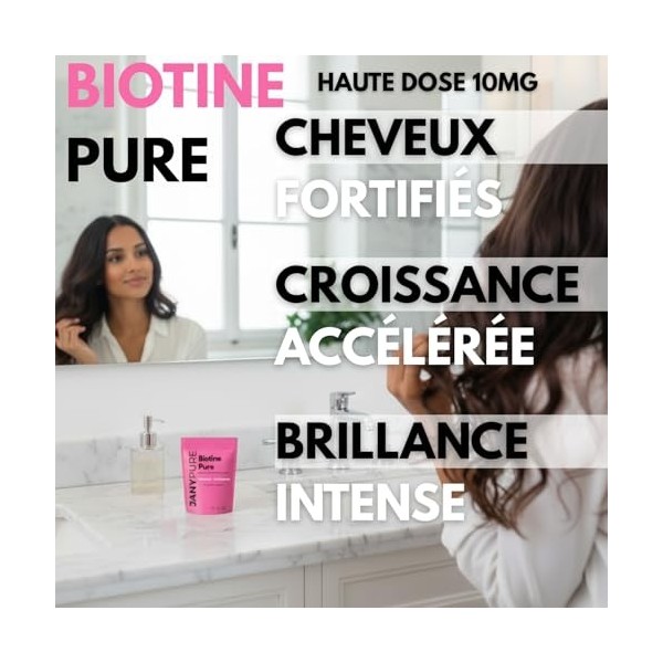 Biotine Pure 10 000 µg Action 3 en 1 Extra Fort - Complément Alimentaire Cheveux Peau Ongles - Vitamine B8 Haute Concentratio