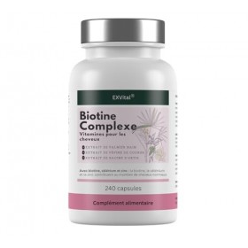 EXVital Biotine Complexe, Vitamines pour les cheveux, Avec extraits de palmier nain, de pépins de courge et de racine d’ortie