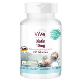 Biotine 10mg - 200 comprimés - D-Biotine - Dosage élevé - Biodisponible - Qualité allemande - ViVe Supplements