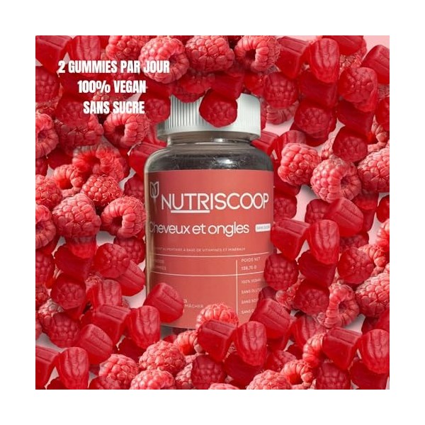 NUTRISCOOP Gummies Cheveux et Ongles – Biotine, Zinc, Vitamines – Croissance, Force, Brillance – Complément Alimentaire Beaut