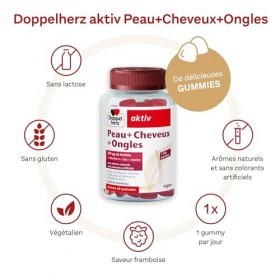 Doppelherz Peau+Ongles+Cheveux - Gummies à mâcher vegan - Avec zinc, biotine, vitamines A, C, E & B6-60 gummies Lot de 2 Vit...