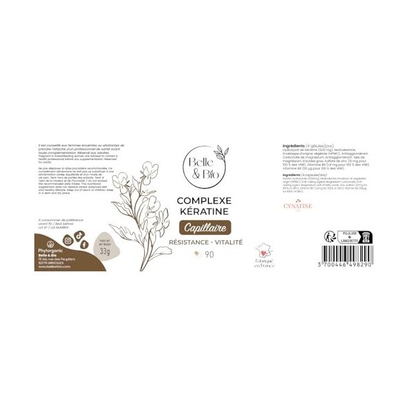 RESISTANCE & VITALITE - Complexe Kératine - 90 Gélules - Cure de 20 jours - Complément Alimentaire BELLE&BIO - Fabriqué en Fr